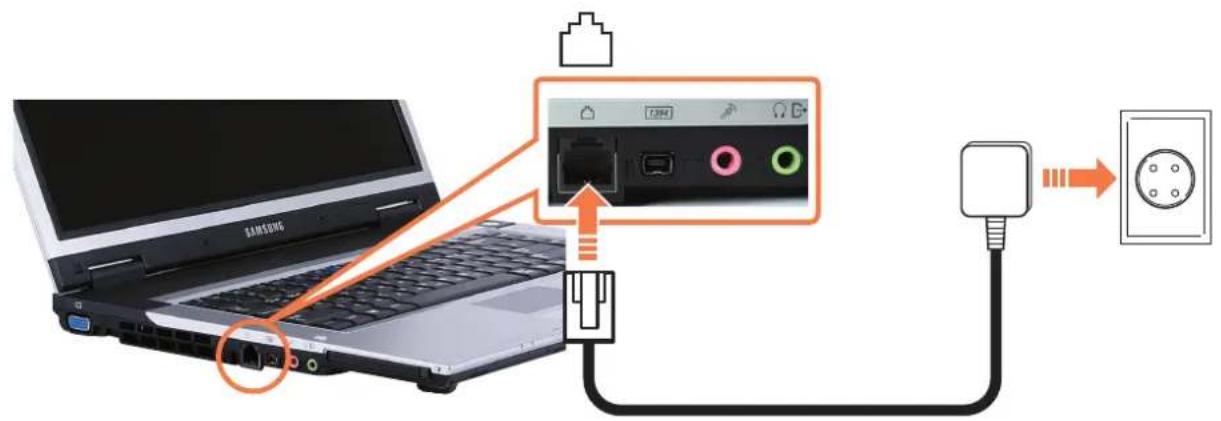 SAMSUNG NP-X65 - Connect the phone cable to the Modem port. - 1