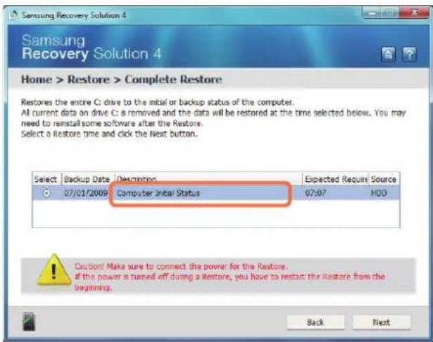 SAMSUNG NP-R730CE - Select either Basic Restore or Complete Restore from the Restore menu. - 2