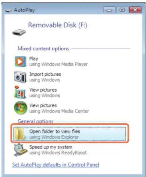 SAMSUNG NP-R730CE - The card drive appears. Click Open folder and view files. - 1