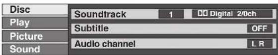 Disc Soundtrack 1 D:\Digital 2/0ch Play Subtitle OFF Picture Audio channel L R Sound
