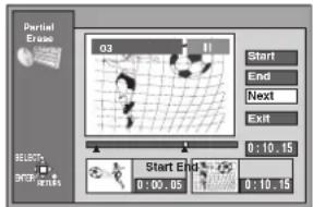 Partial Erase 03 11 Start End Next Exit 0:10.15 Start End 0:00.05 0:10.15