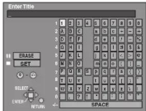 Enter Title ERASE SET SELECT ENTER RETURN SPACE