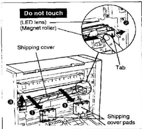 Do not touch (LED lens) (Magnet roller) Shipping cover Tab Shipping cover pads