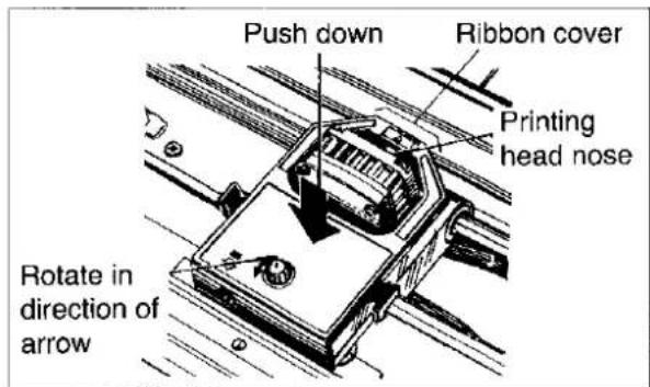 Push down Ribbon cover Printing head nose Rotate in direction of arrow