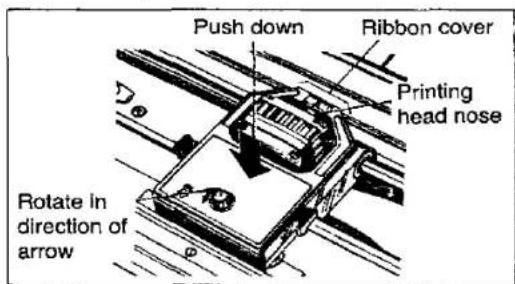 Push down Ribbon cover Printing head nose Rotate in direction of arrow