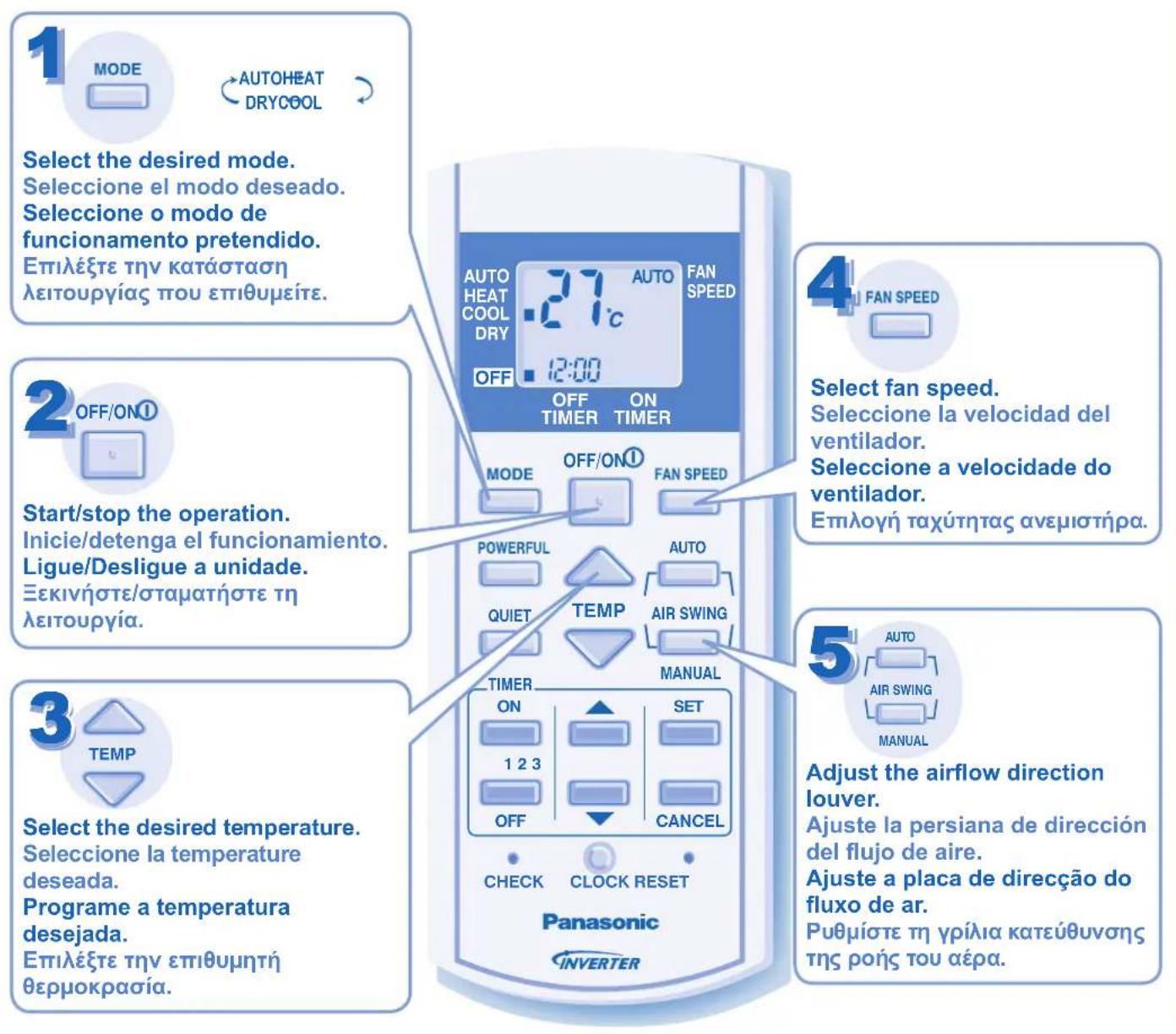 PANASONIC CU-E9GFE - QUICK GUIDE/GUÍA RÁPIDA/GUIA RÁPIDO/ ΣΥΝΤΟΜΟΣ ΟΔΗΓΟΣ - 1