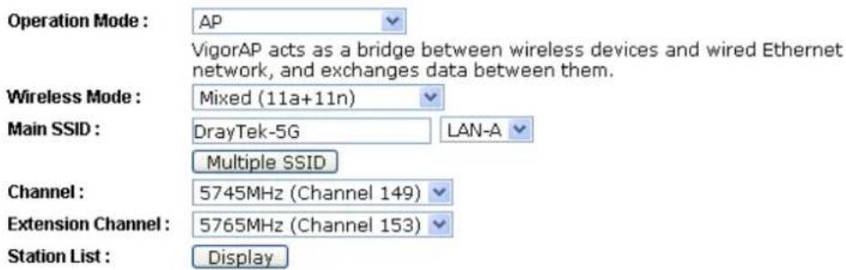 Draytek Vigor VAP902 - Configuring 5GHz Wireless Settings - 1
