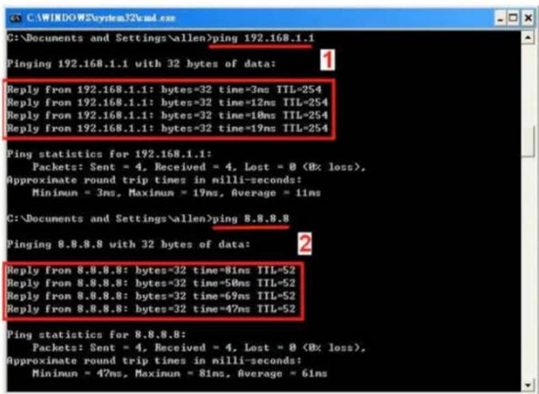 Draytek Vigor VAP902 - Confirm connection by ping. - 1