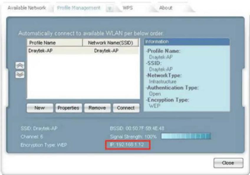 Draytek Vigor VAP902 - Confirm the IP address has been acquired. - 1