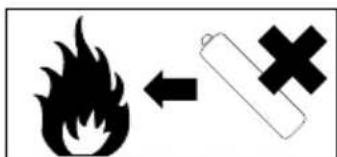 Warning symbol image showing a flame next to a battery with an 'X' mark, indicating no chemical hazard.