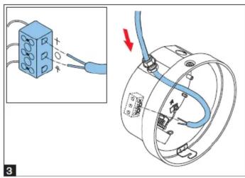 Diagram showing electrical connection with labeled components and a magnified view of the device's wiring.
