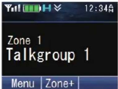 12:34A Zone 1 Talkgroup 1 Menu Zone+
