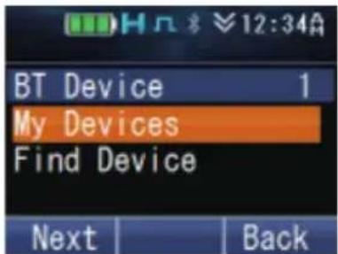 BT Device 1 My Devices Find Device Next Back