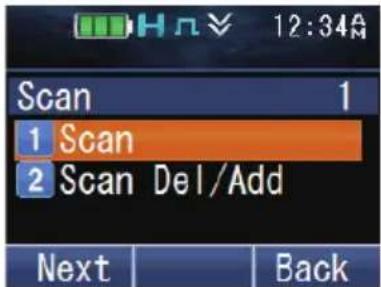 Scan 1 1 Scan 2 Scan Del/Add Next Back