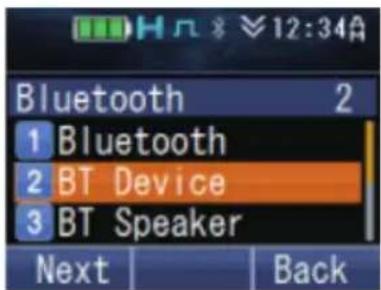Bluetooth 2 1 Bluetooth 2 BT Device 3 BT Speaker Next Back