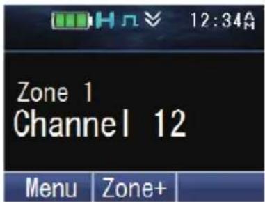 12:34A Zone 1 Channel 12 Menu Zone+