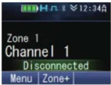 12:34A Zone 1 Channel 1 Disconnected Menu Zone+