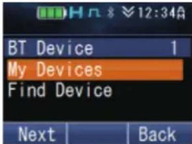 BT Device 1 My Devices Find Device Next Back