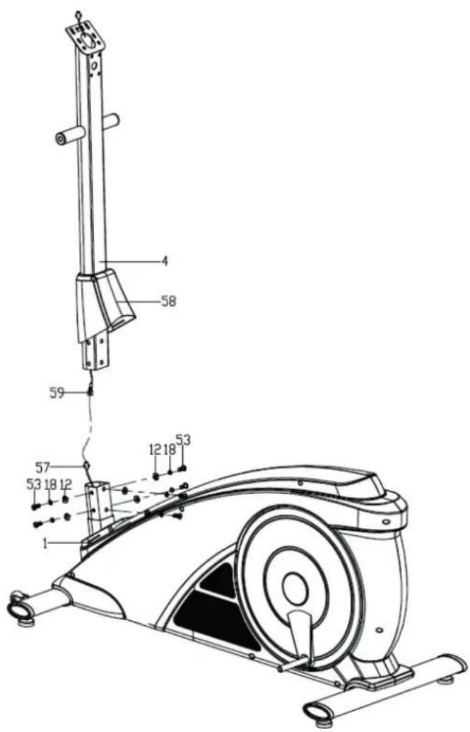 Technical diagram of an exercise machine with numbered components and labeled parts