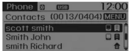 Phone 12:00 Contacts (0013/0404) MENU scott smith Smith John smith Richard