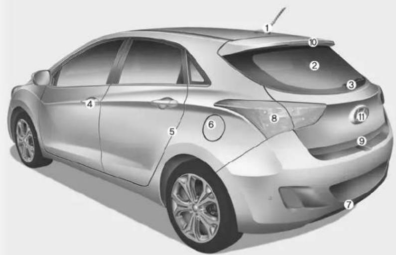 Technical diagram of a sedan with numbered parts for identification and assembly reference