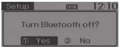 Setup USB 12:10 Turn Bluetooth off? ① Yes ② No
