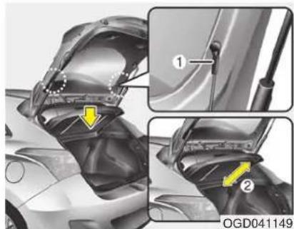 Technical diagram showing mechanical assembly steps with labeled components and directional arrows