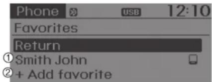 Phone USB 12:10 Favorites Return ① Smith John ② + Add favorite