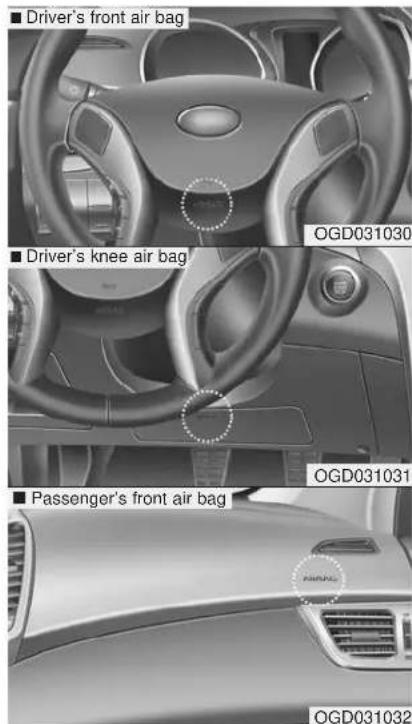Driver's front air bag ODG031030 Driver's knee air bag OGD031031 Passenger's front air bag OGD031032