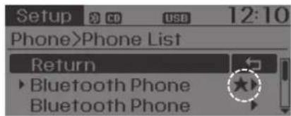 Setup Phone>Phone List Return Bluetooth Phone Bluetooth Phone