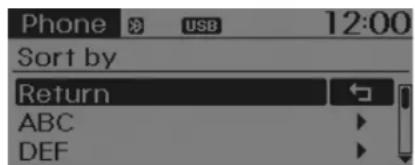 Phone USB 12:00 Sort by Return ← ABC > DEF >
