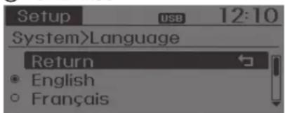 Setup USB 12:10 System>Language Return English Français