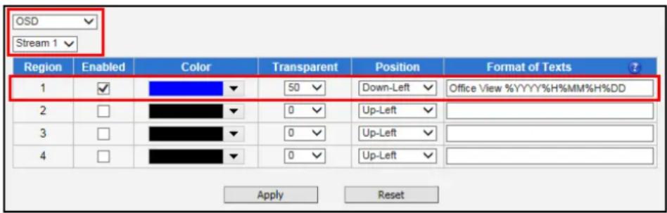ACTi I48 - Text Overlay (OSD) Setup - 1