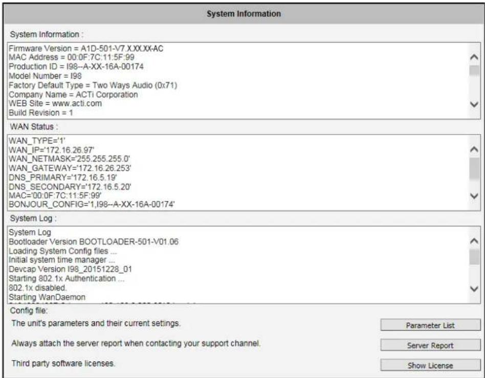 ACTi I48 - System Info - 1