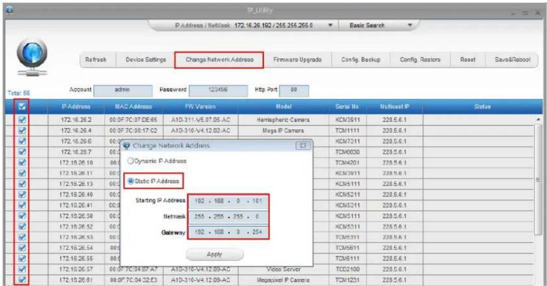 ACTi E911 - Manually adjust the IP addresses of multiple cameras: - 1