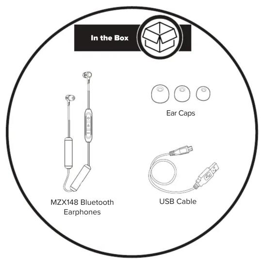 In the Box MZX148 Bluetooth Earphones Ear Caps USB Cable