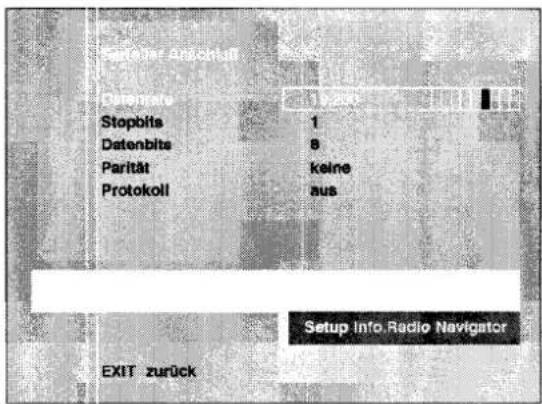 Cataler Antechnatt Cataler Stopbits Datenbits Parität Protokoll 1 9 keine aus Setup Info Radio Navigator EXIT zurück