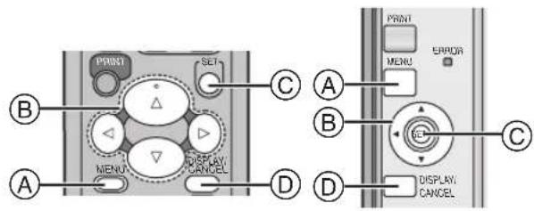 PRINT SET C PRINT MENU ERROR A B DISPLAY CANCEL C D DISPLAY CANCEL