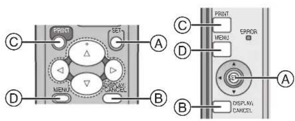 PRINT SET C A D MENU DISPLAY CANCEL B C PRINT ERROR MENU A B DISPLAY CANCEL