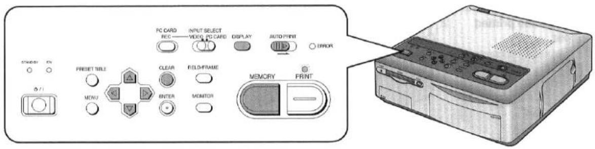 PC CARD REC INPUT SELECT VIDEO PC CARD DISPLAY AUTO PRINT ERROR STANDARD ON PREFSET TITLE CLEAR RELOFRAME MENU ENTER MONITOR MEMORY PRINT