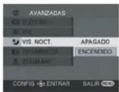 AVANZADAS VIS. NOCT. APAGADO ENCENDIDO CONFIG ENTRAR SALIR