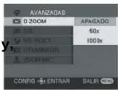 AVANZADAS D ZOOM APAGADO 50x 1000x CONFIG ENTRAR SALIR NEM