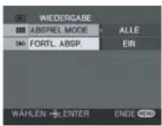 WIEDERGABE ABSPIEL MODE FORTL. ABSP. ALLE EIN WAHLEN ENTER ENDE