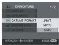 ENRICHTUNG 1/2 DISPLAY DATUMS DATUMS FORMAT J/M/T M/T/J ENERGYEAR T/M/J PERCTOR Wählen ENTER ENDE