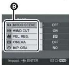 B MODO SCENE OFF WIND CUT ON VEL REG. SP CINEMA OFF IMP. ORA NO Import ENTER ESCI