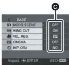BASE ON MODO SCENE R/WIND CUT VEL.REG. CINEMA IMP.ORA OFF ON OFF NO Import. ENTER ESCI
