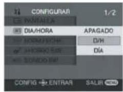 CONFIGURAR 1/2 PANTANA DIA/HORA APAGADO NORMA/CHF D/H APAGADO FUE DIA SUNDO FUE CONFIG ENTRAR SALIR