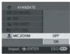 AVANZATE ZOOM OGL MOS MIS FRONT HIT COL. MIC-ZOOM OFF ON Ingest. ENTER ESCI