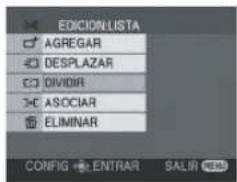 EDICION LISTA AGREGAR DESPLAZAR DIVIDIR ASOCIAR ELIMINAR CONFIG ENTRAR SALIN