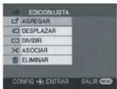 EDICION-LISTA AGREGAR DESPLAZAR DIVIDIR ASOCIAR ELIMINAR CONFIG ENTRAR SALIR